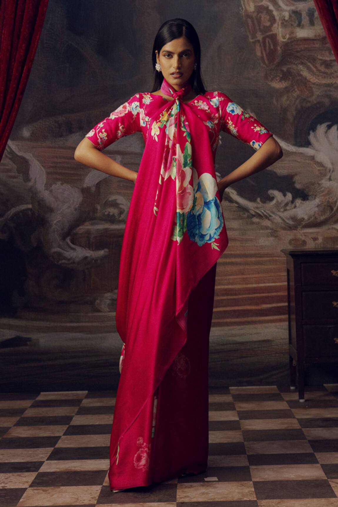 Studio 113 Floral Print Satin Silk Saree 