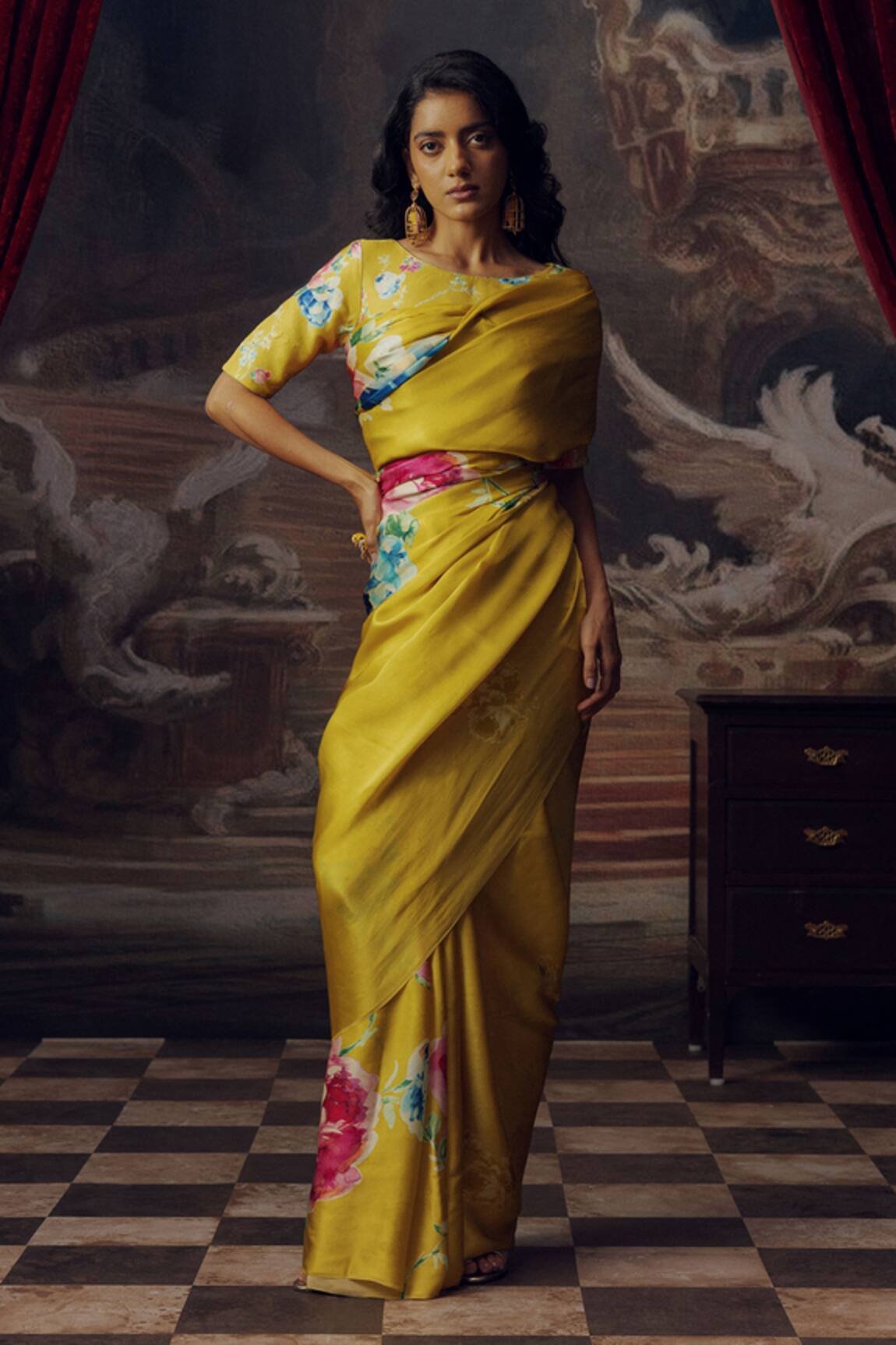 Studio 113 Floral Print Satin Silk Saree 