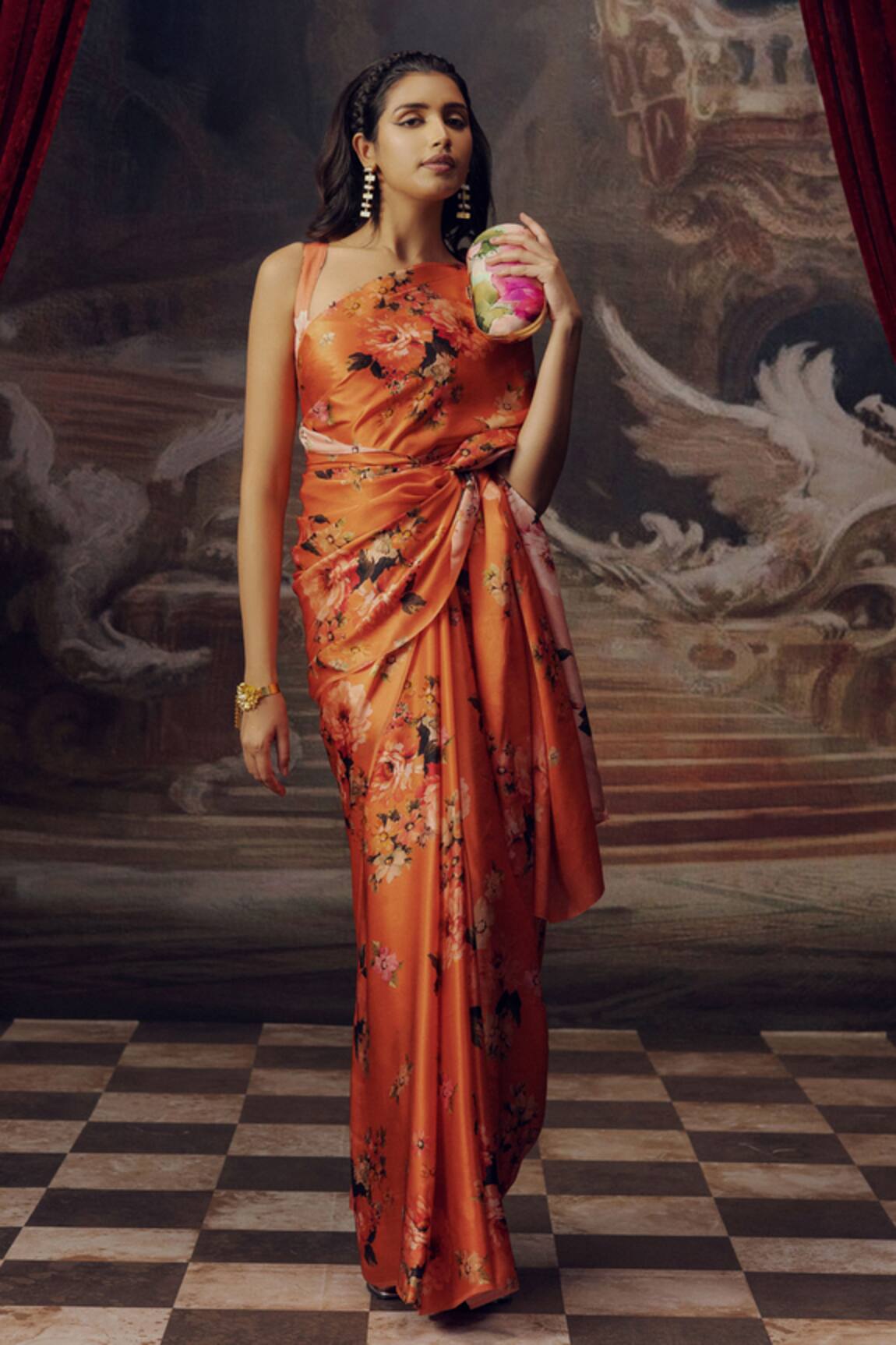 Studio 113 Floral Print Satin Silk Saree 