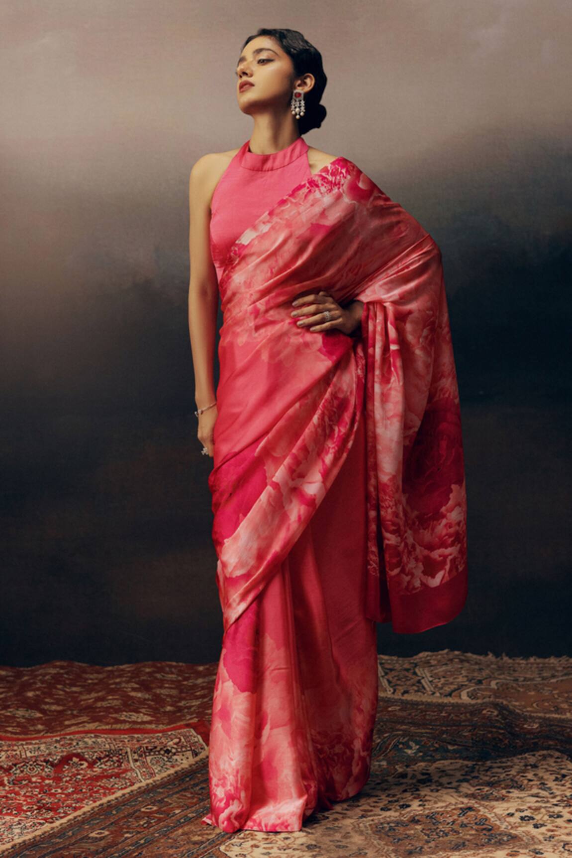 Studio 113 Designer Fuschia Pink Satin Silk Saree 