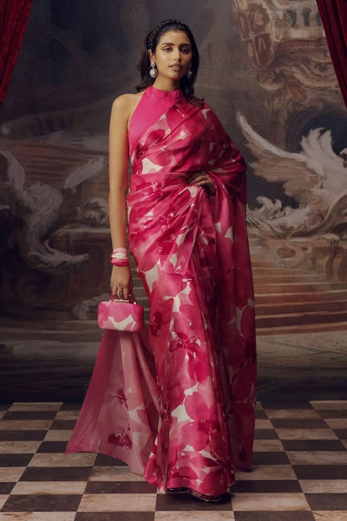 Studio 113 Fuschia Pink Designer Satin Silk Saree 