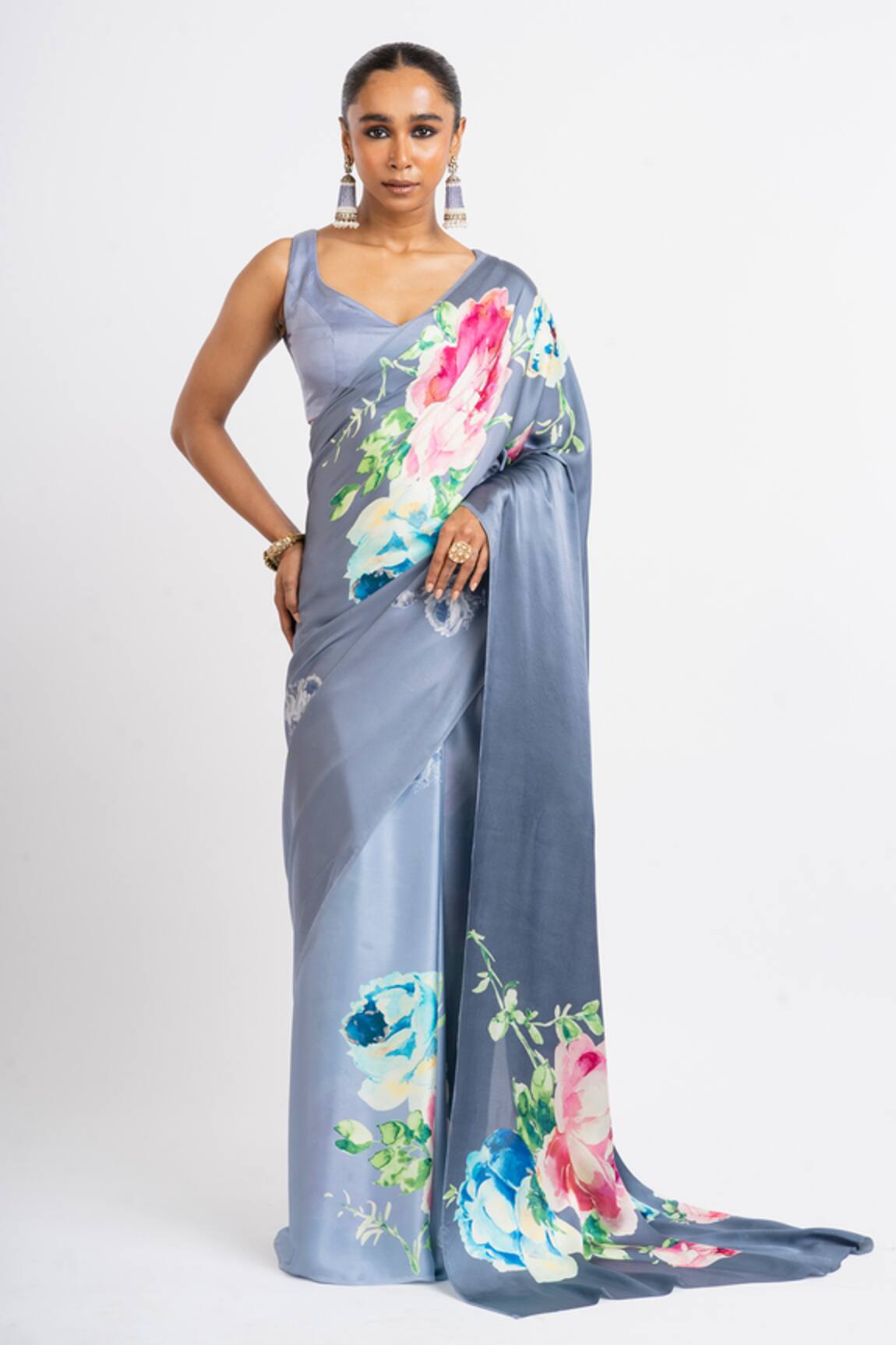 Studio 113 Floral Satin Silk Designer Saree 