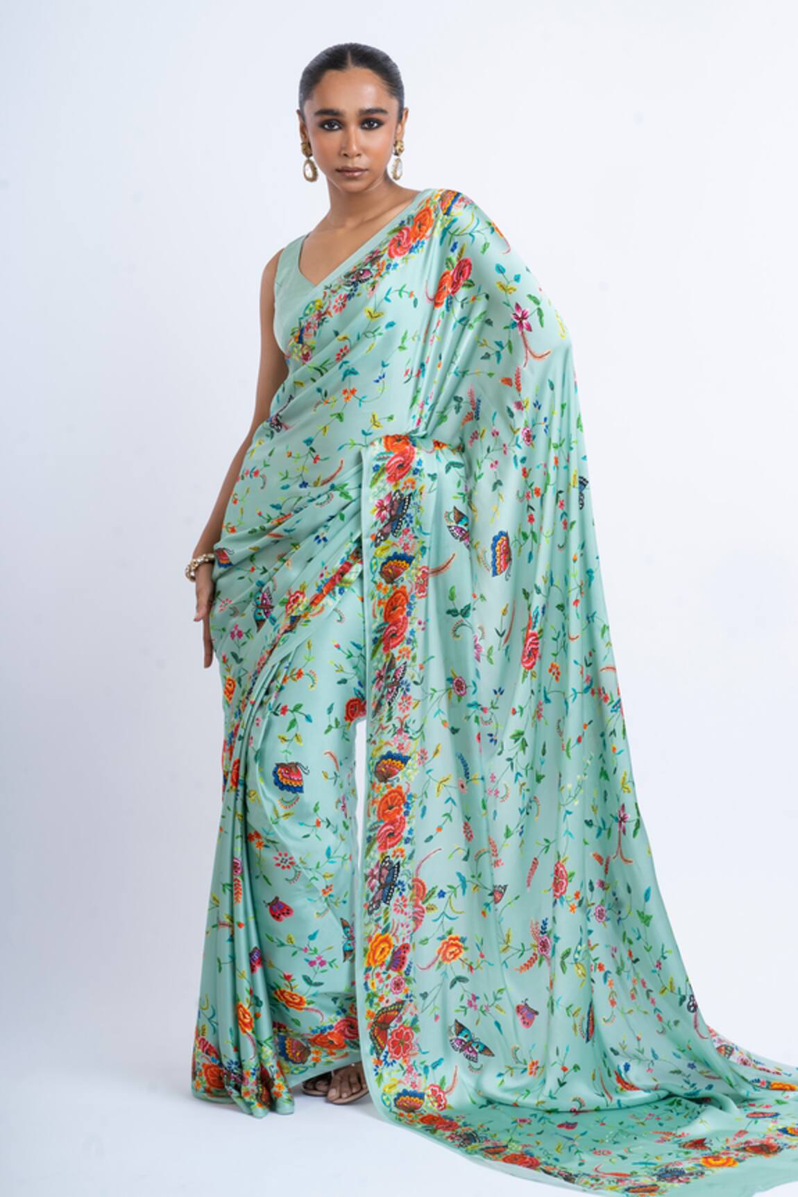 Studio 113 Floral Print Satin Silk Saree 