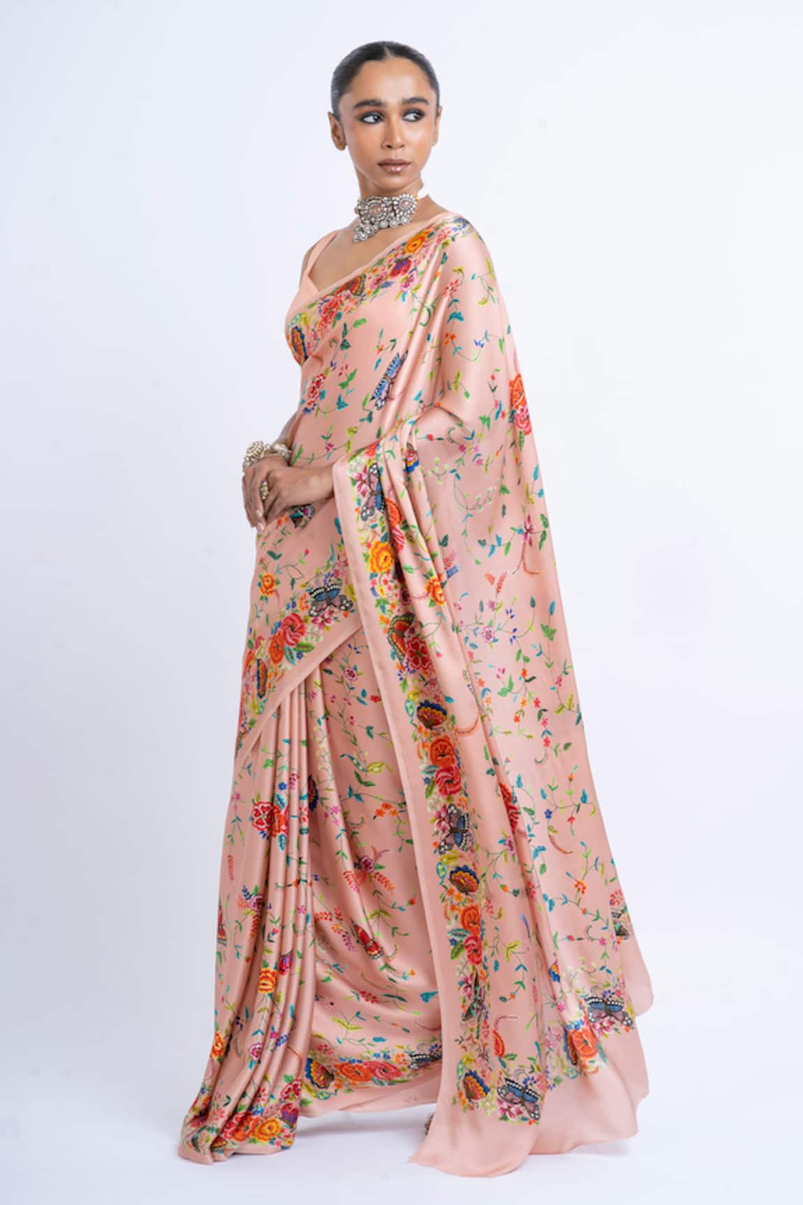 Studio 113 Floral Print Satin Silk Saree 