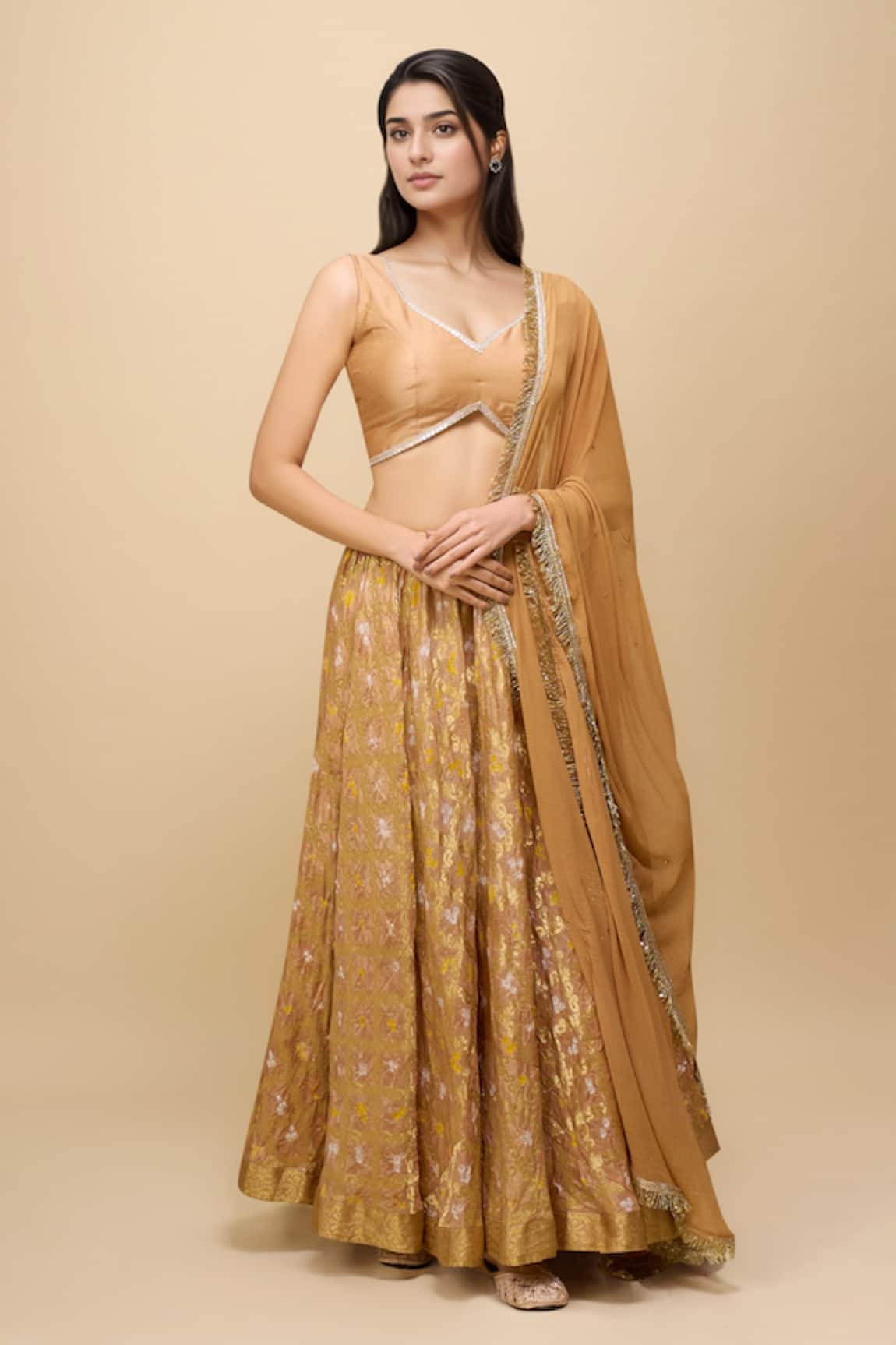 Samyukta Singhania Embellished Gold Lehenga Set 
