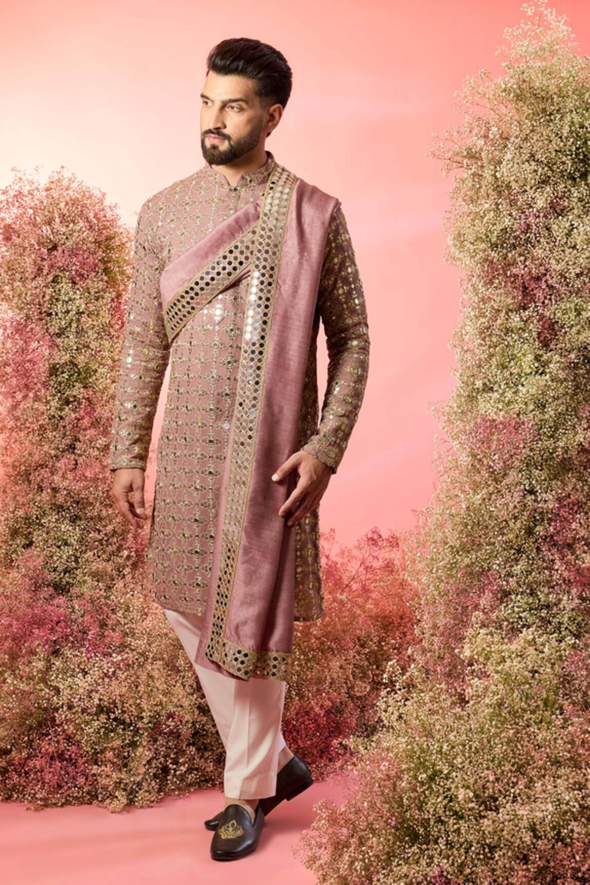 Kasbah Signature Purple Mirror Work Kurta Set 