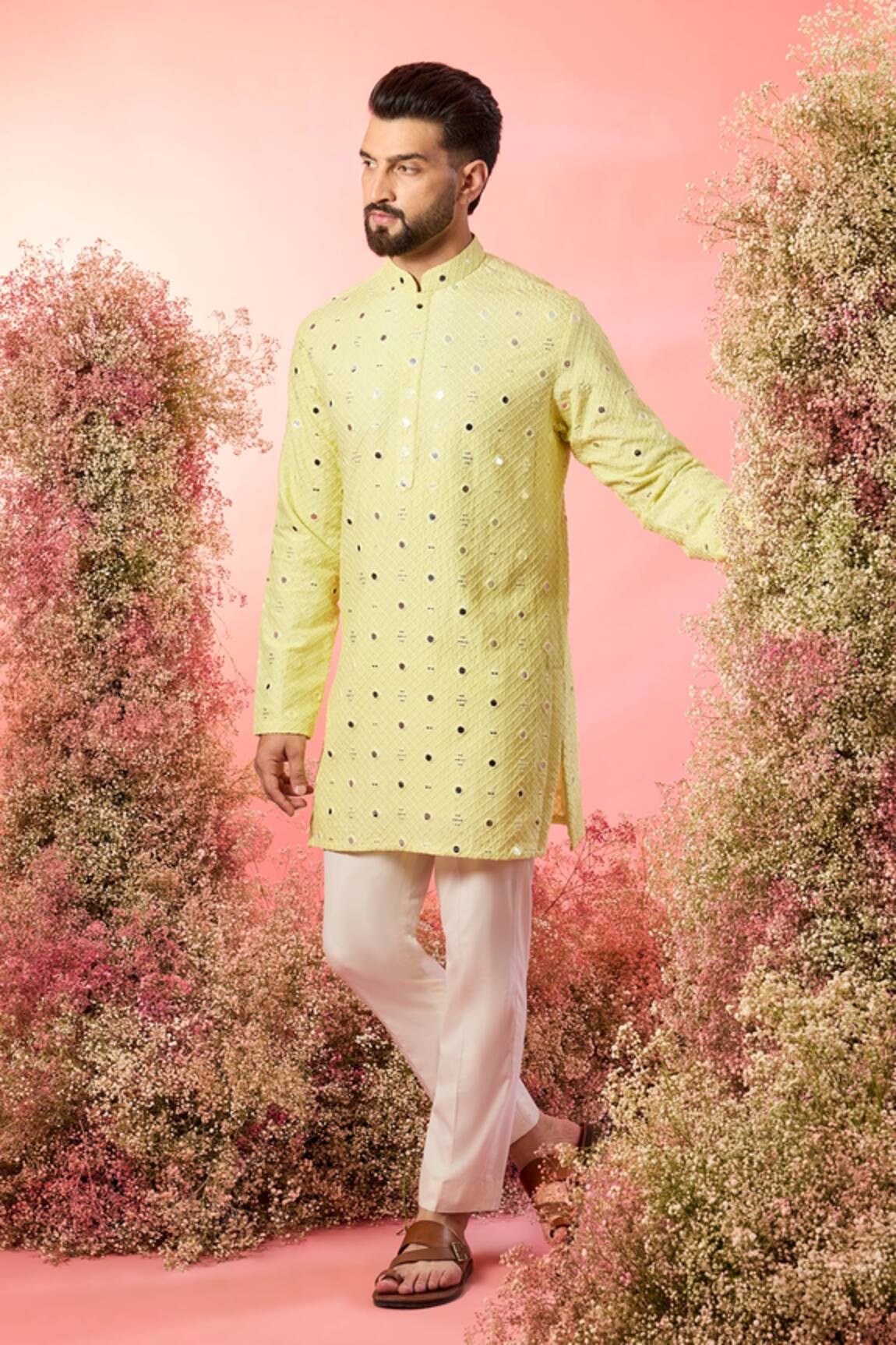 Kasbah Yellow Mirror Work Short Kurta 