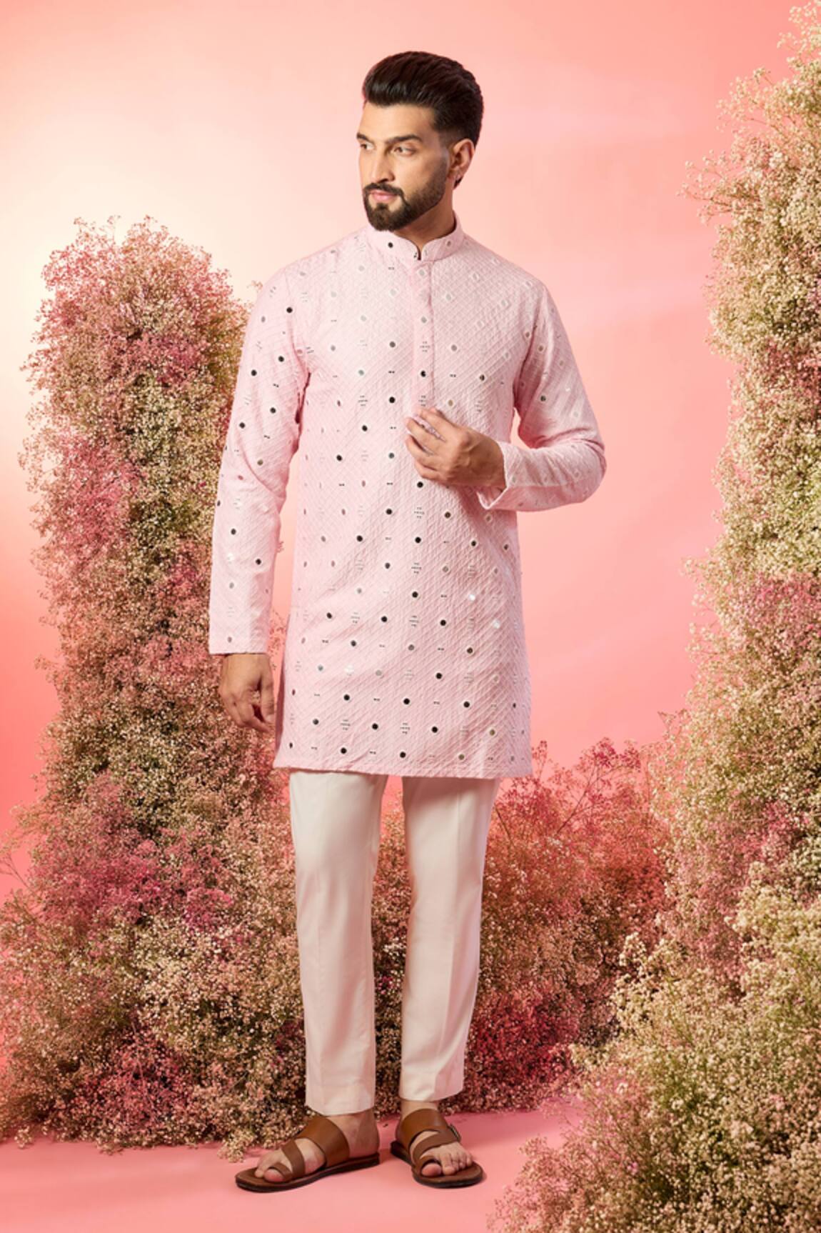 Kasbah Pink Short Mirror Work Kurta 