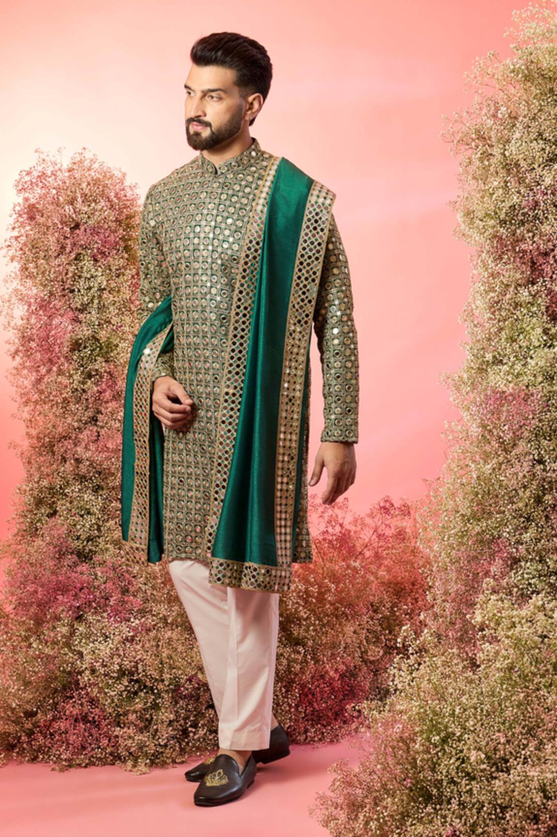 Kasbah Signature Green Mirror Work Kurta Set 