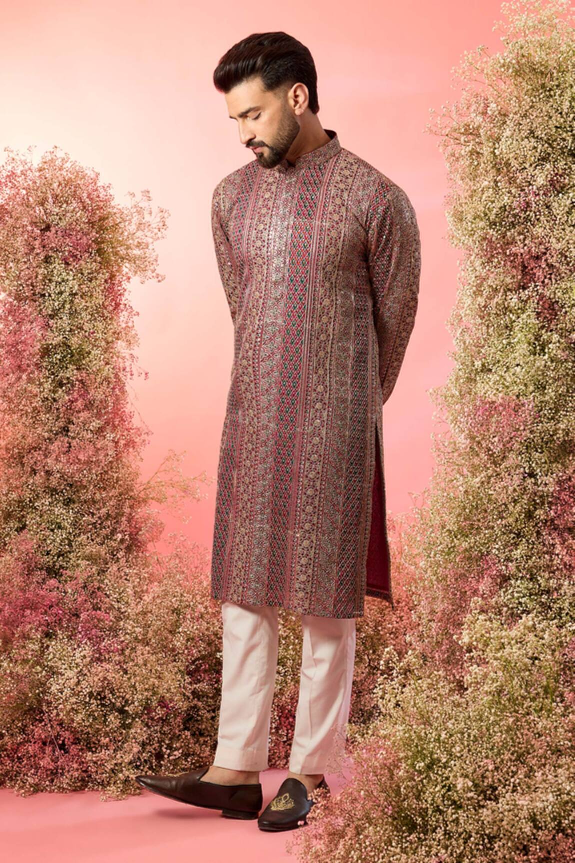 Kasbah Maroon & Green Zari Designer Kurta 