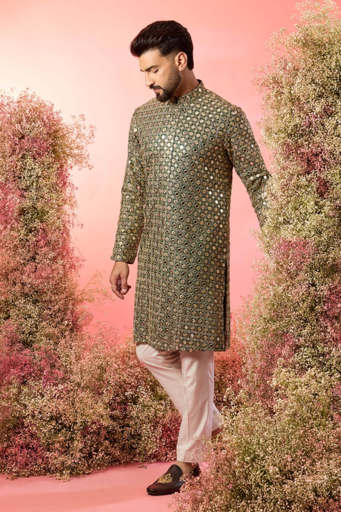 Kasbah Mirror Work Kurta in Bottle Green 