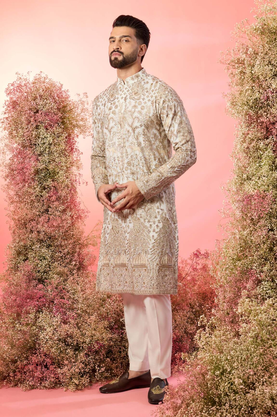 Kasbah White Zari Kurta with Floral Embroidery 