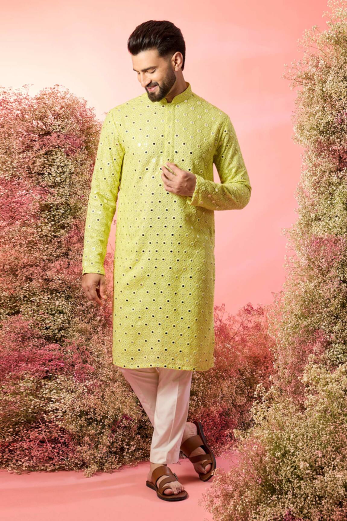 Kasbah Classic Yellow Mirror Work Kurta 