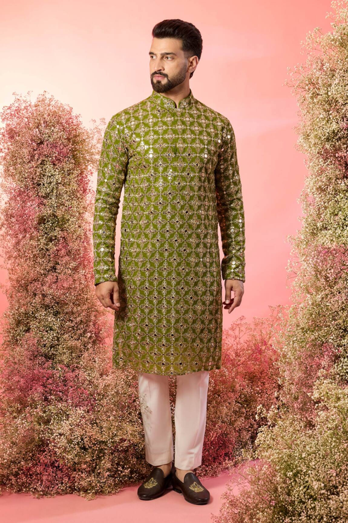 Kasbah Mirror Work Kurta in Signature Lime Green 