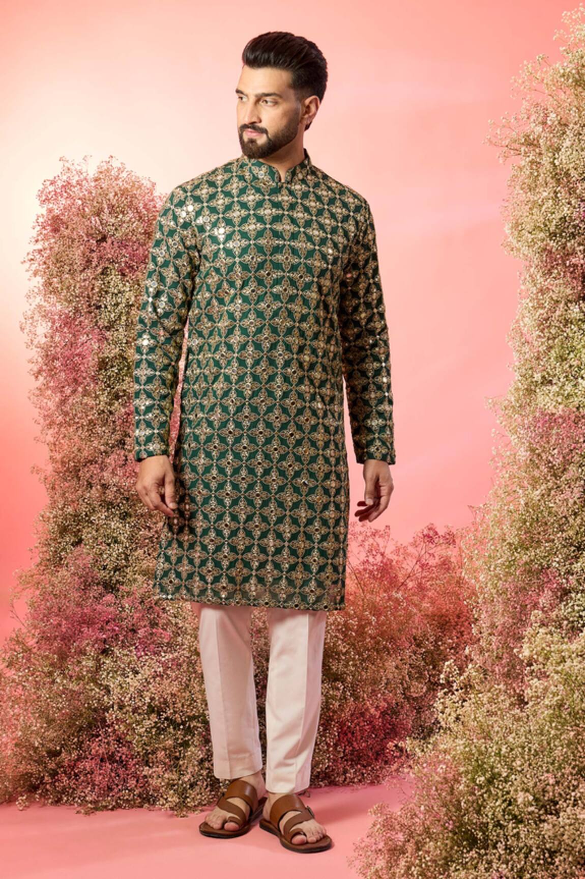 Kasbah Mirror Work Kurta in Bottle Green 