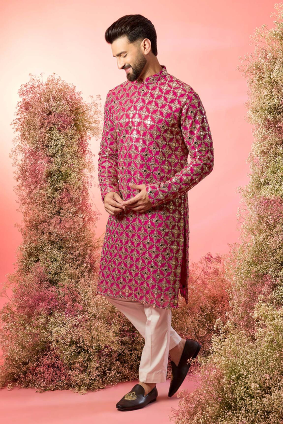 Kasbah Hot Pink Mirror Work Kurta 