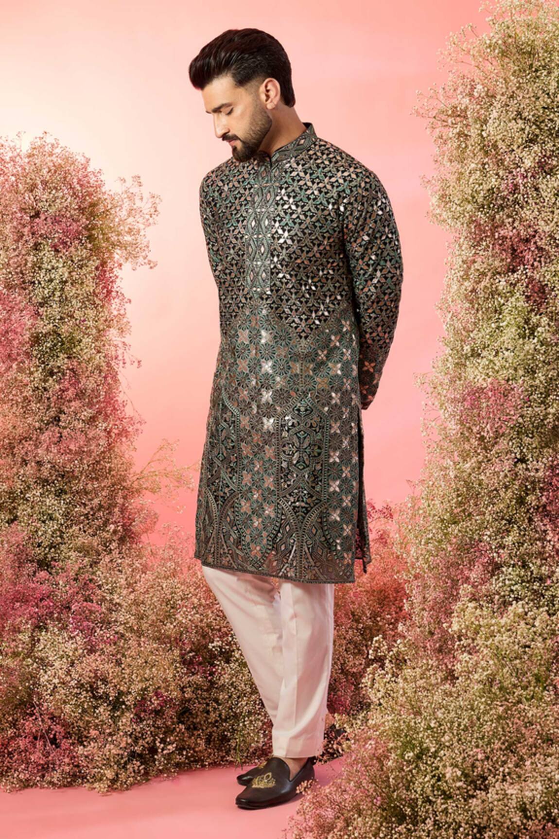 Kasbah Black Abstract Kurta with Threadwork 