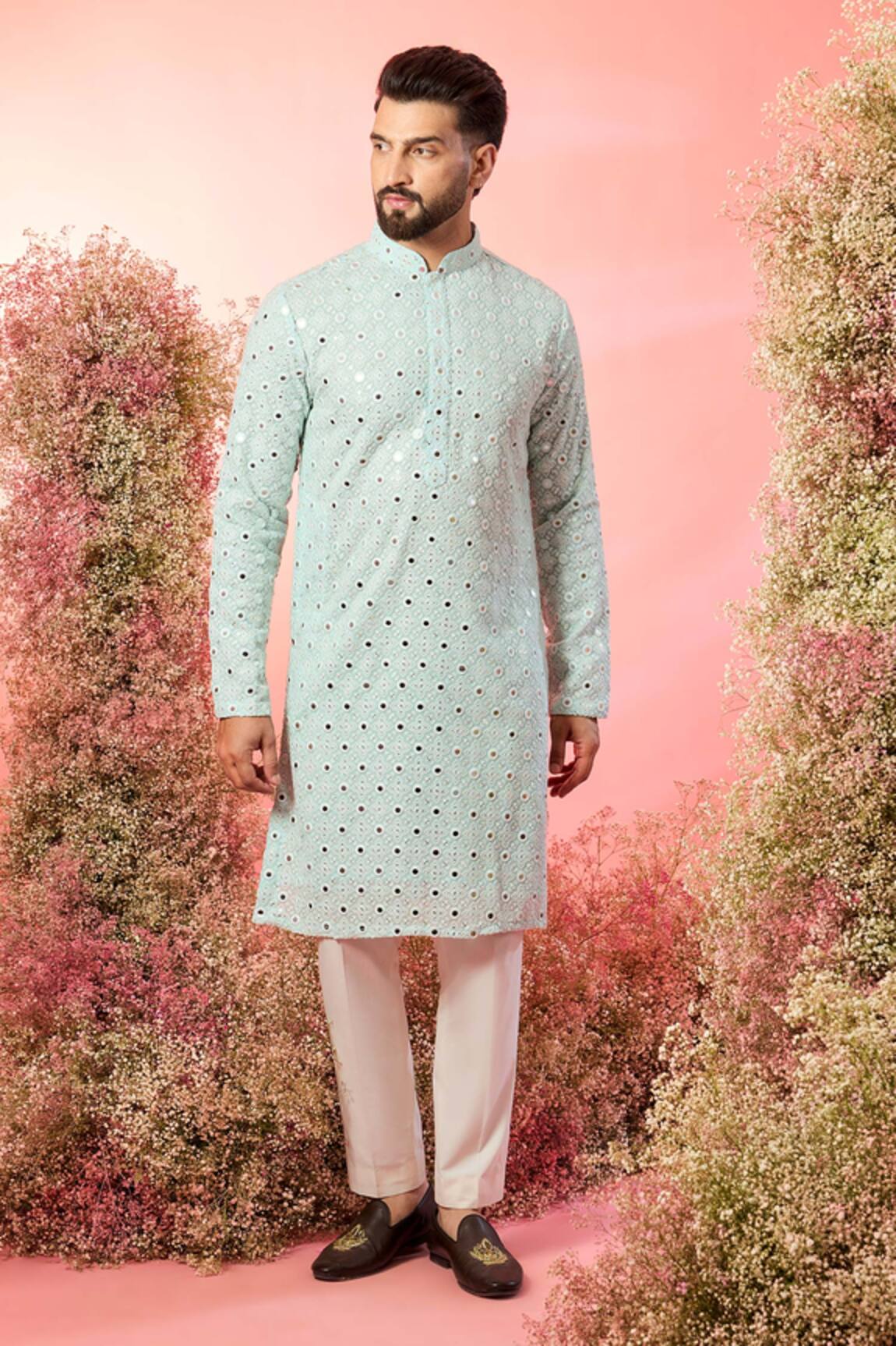 Kasbah Classic Powder Blue Mirror Work Kurta 