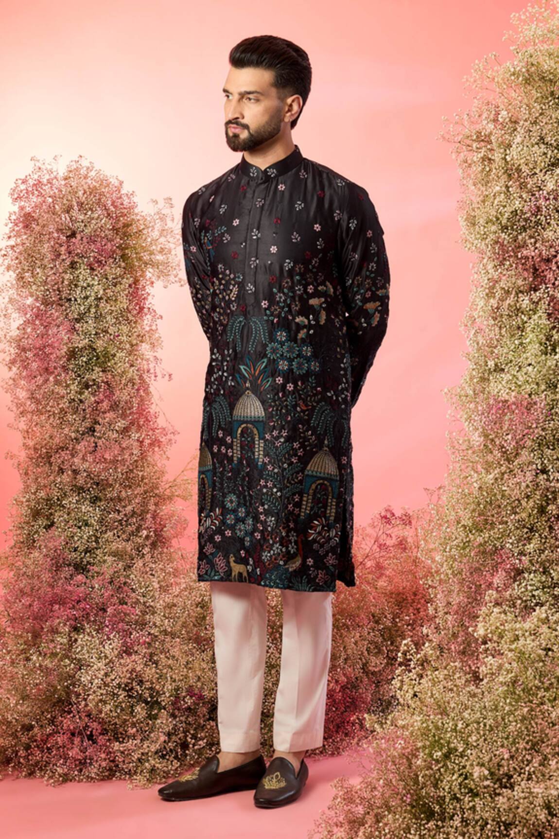 Kasbah Black Threadwork Kurta with Mughal Embroidery 