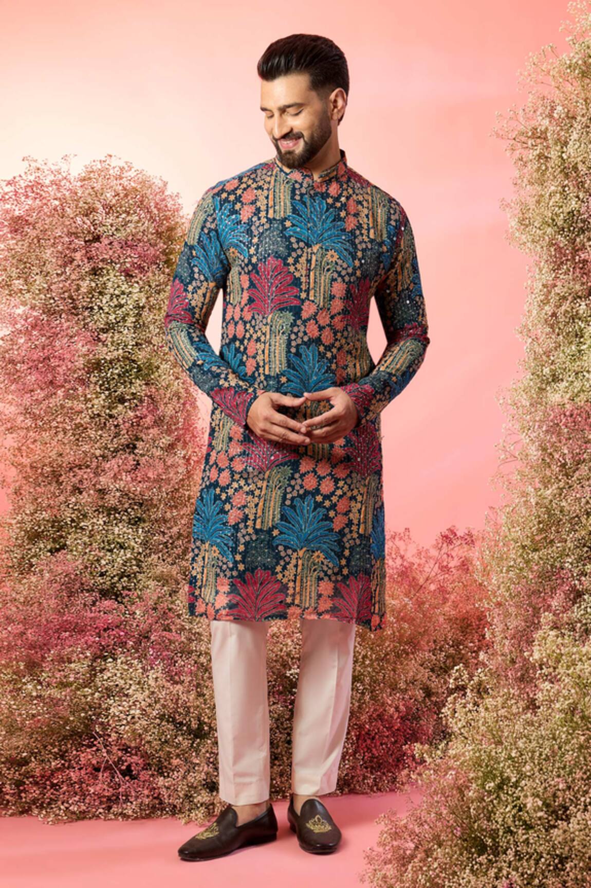 Kasbah Floral Printed Midnight Black Kurta 