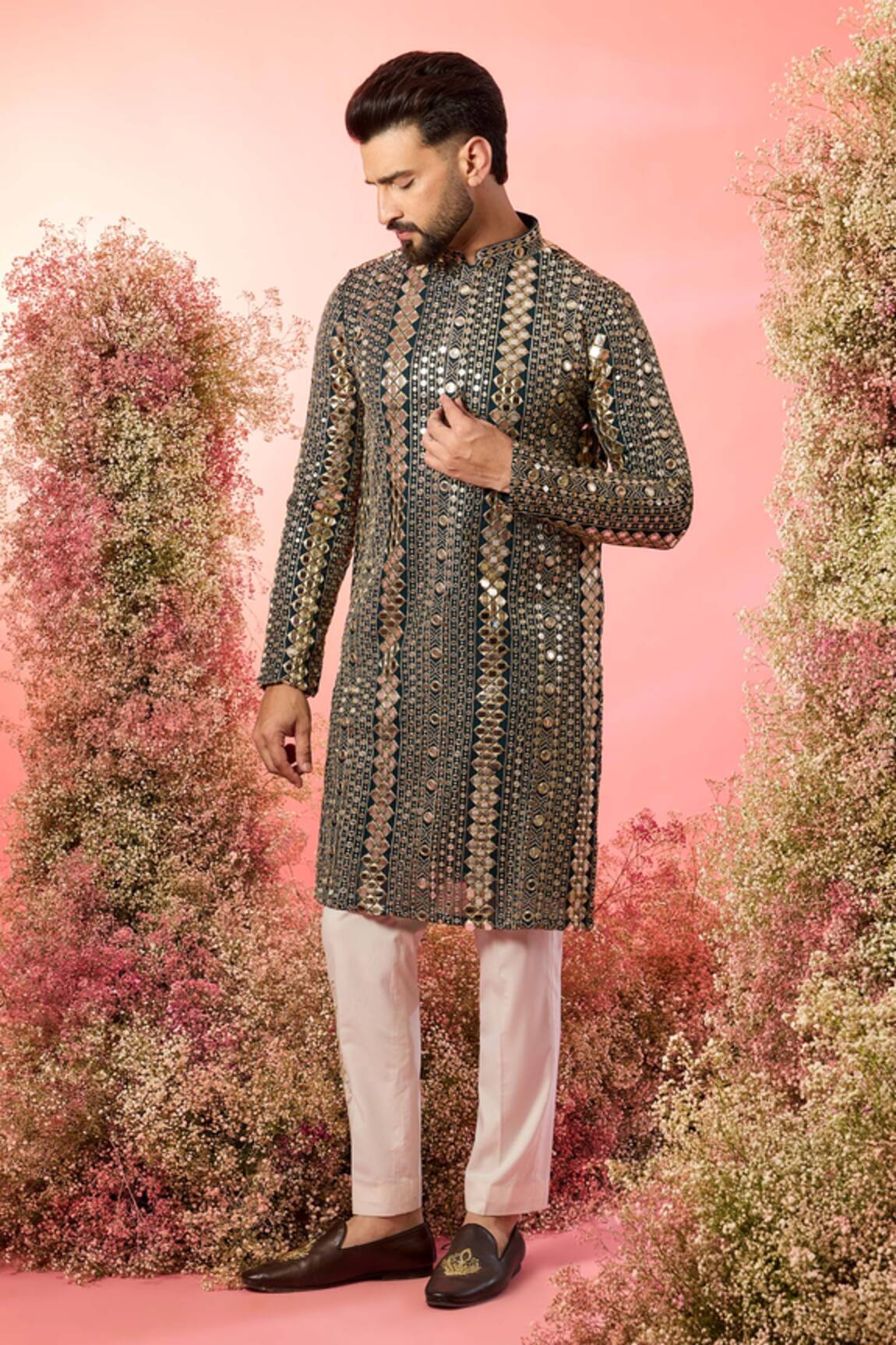 Kasbah Mirror Work Kurta in Bottle Green 