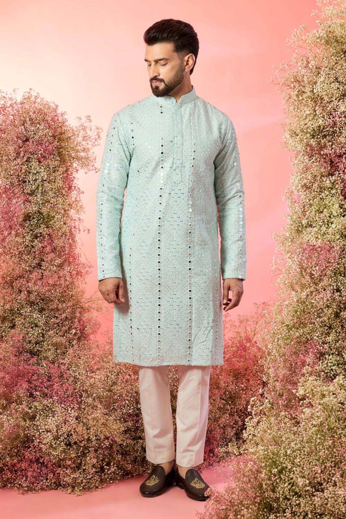 Kasbah Signature Aqua Blue Mirror Work Kurta 