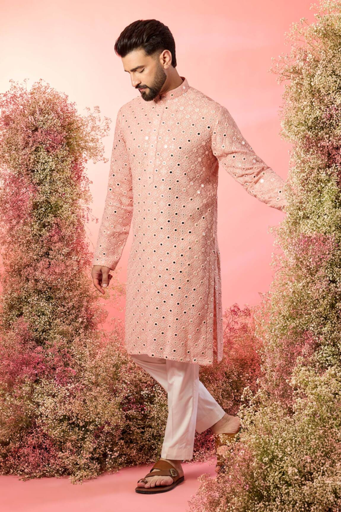 Kasbah Classic Peach Mirror Work Kurta 