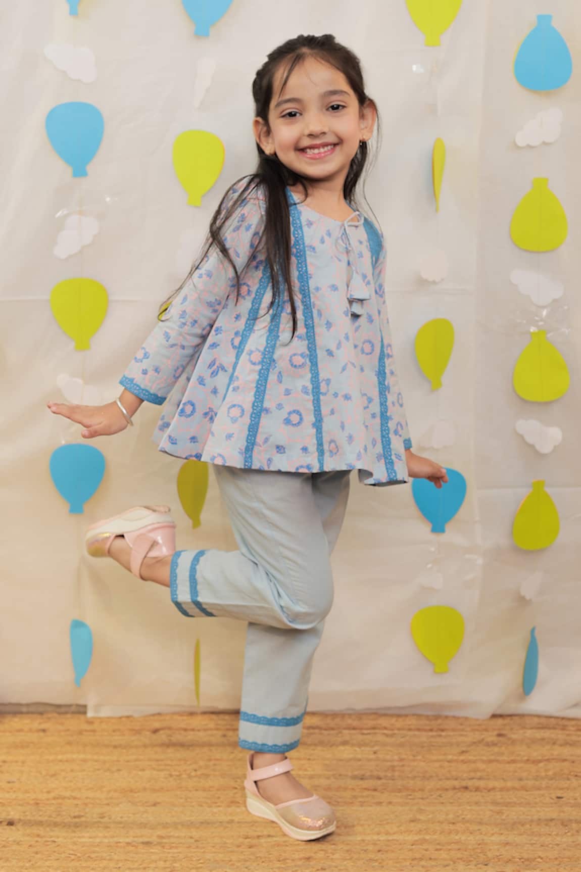 Tiny Colour Blue Block Printed Kurti Set 