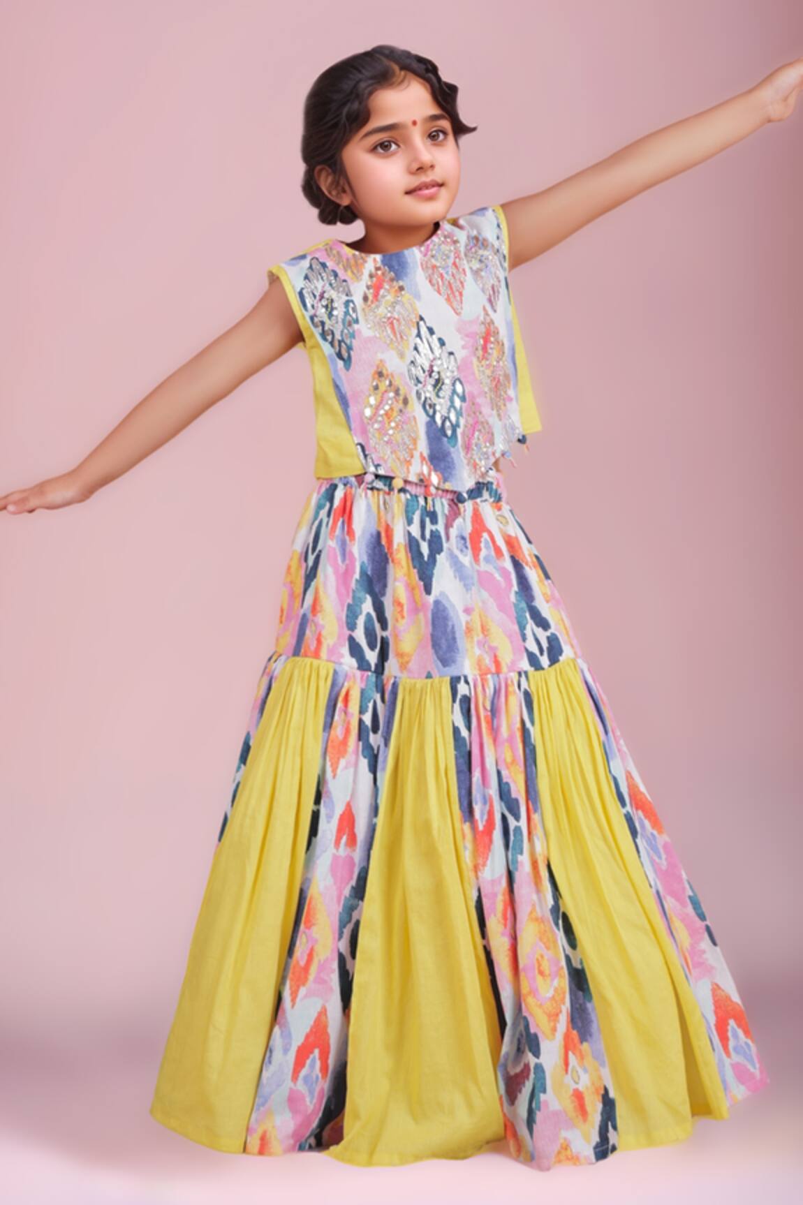 Turqidz By Shweta Aggarwal Multi Color Hand Embroidered Top & Lehenga Set 