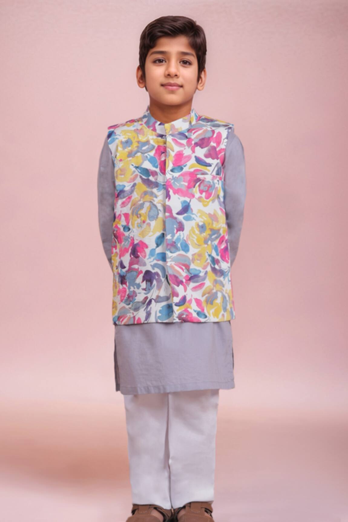 Turqidz By Shweta Aggarwal Multi Color Hand Embroidered Bundi & Kurta Set 