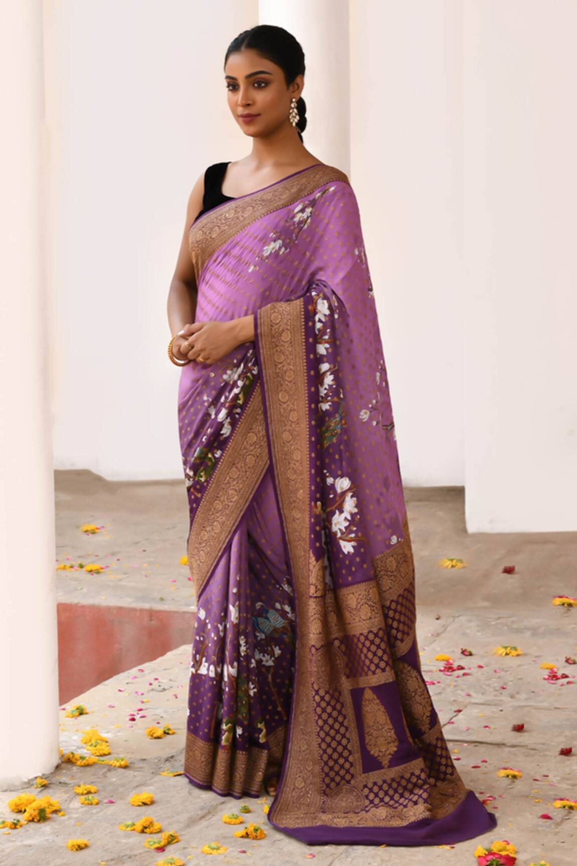 Naaritva India Plum Purple Handwoven Zari Banarasi Saree With Running Blouse 