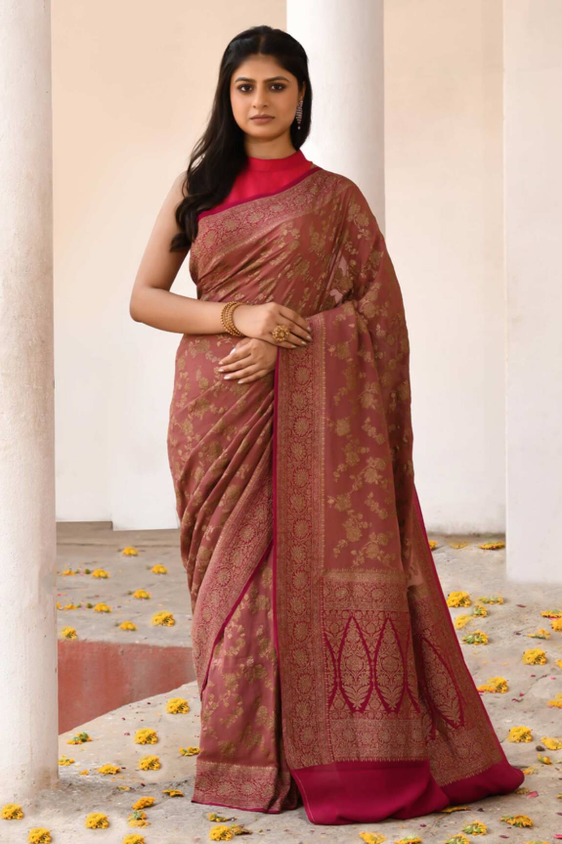 Naaritva India Handwoven Zari Work Banarasi Saree With Running Blouse 
