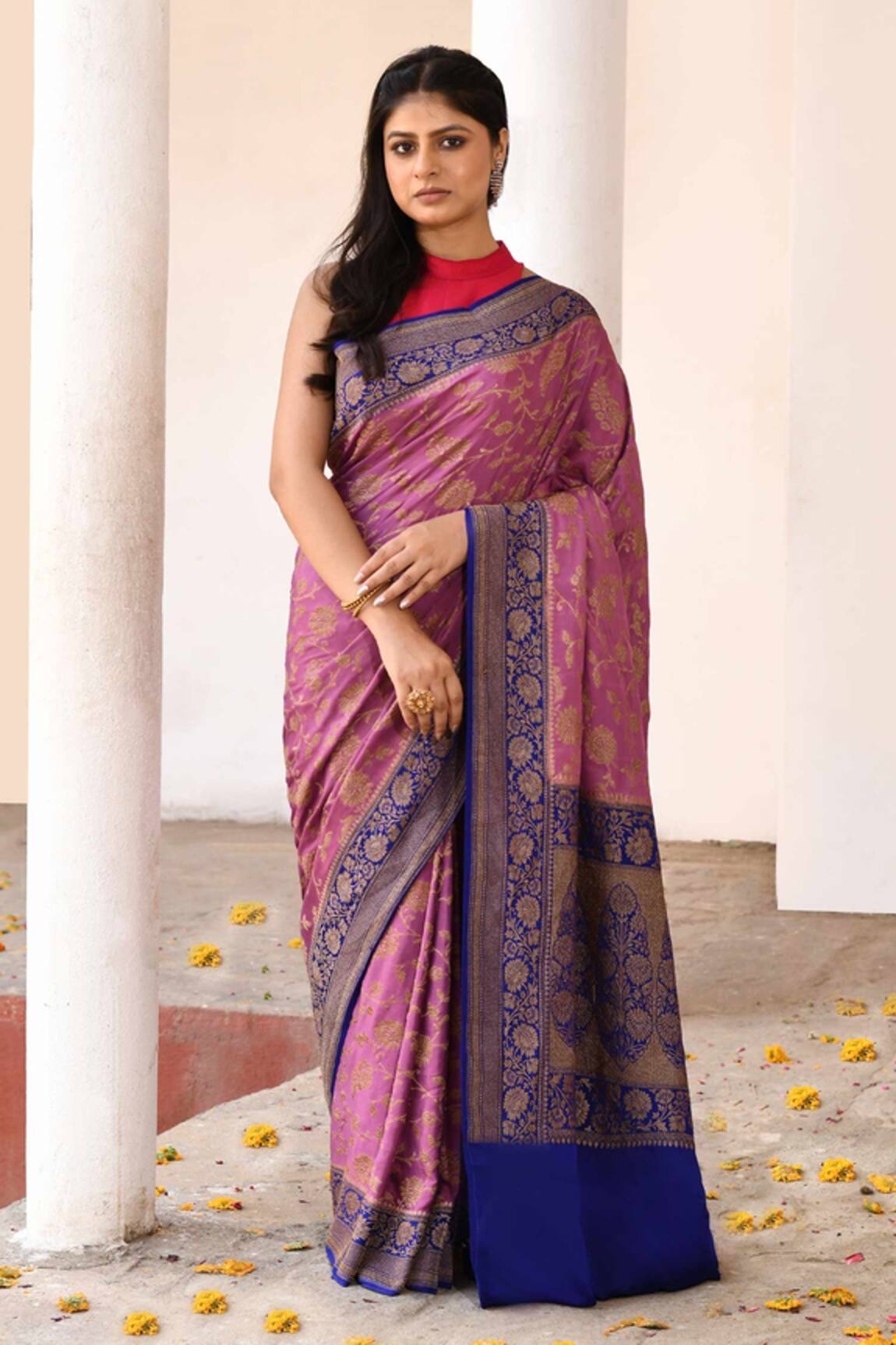 Naaritva India Handwoven Zari Work Banarasi Saree With Running Blouse 
