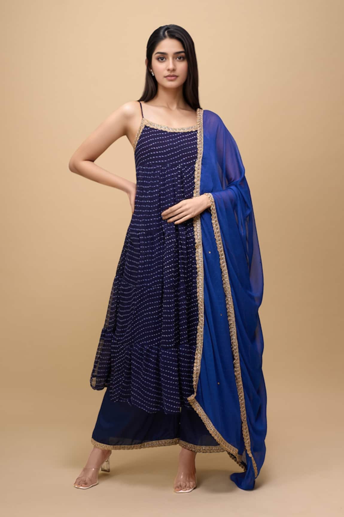 Samyukta Singhania Printed Navy Blue Anarkali Set 