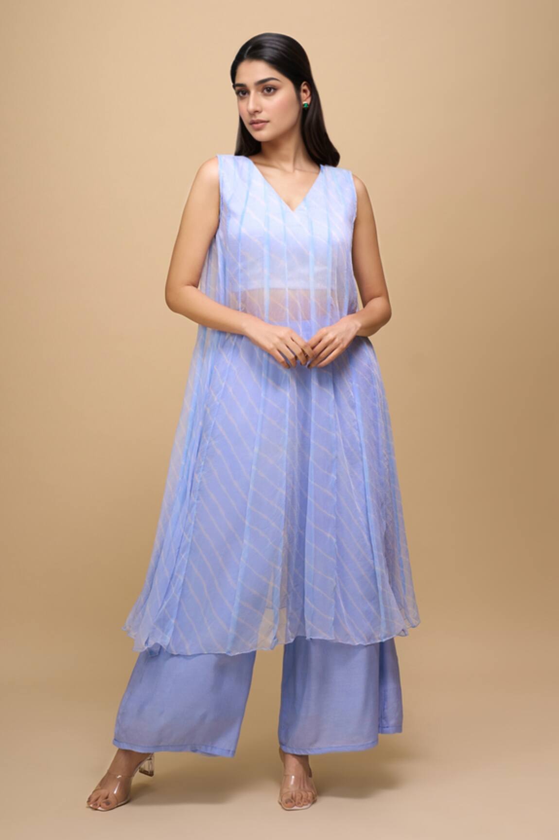 Samyukta Singhania Sky Blue Printed Anarkali & Pant Set 