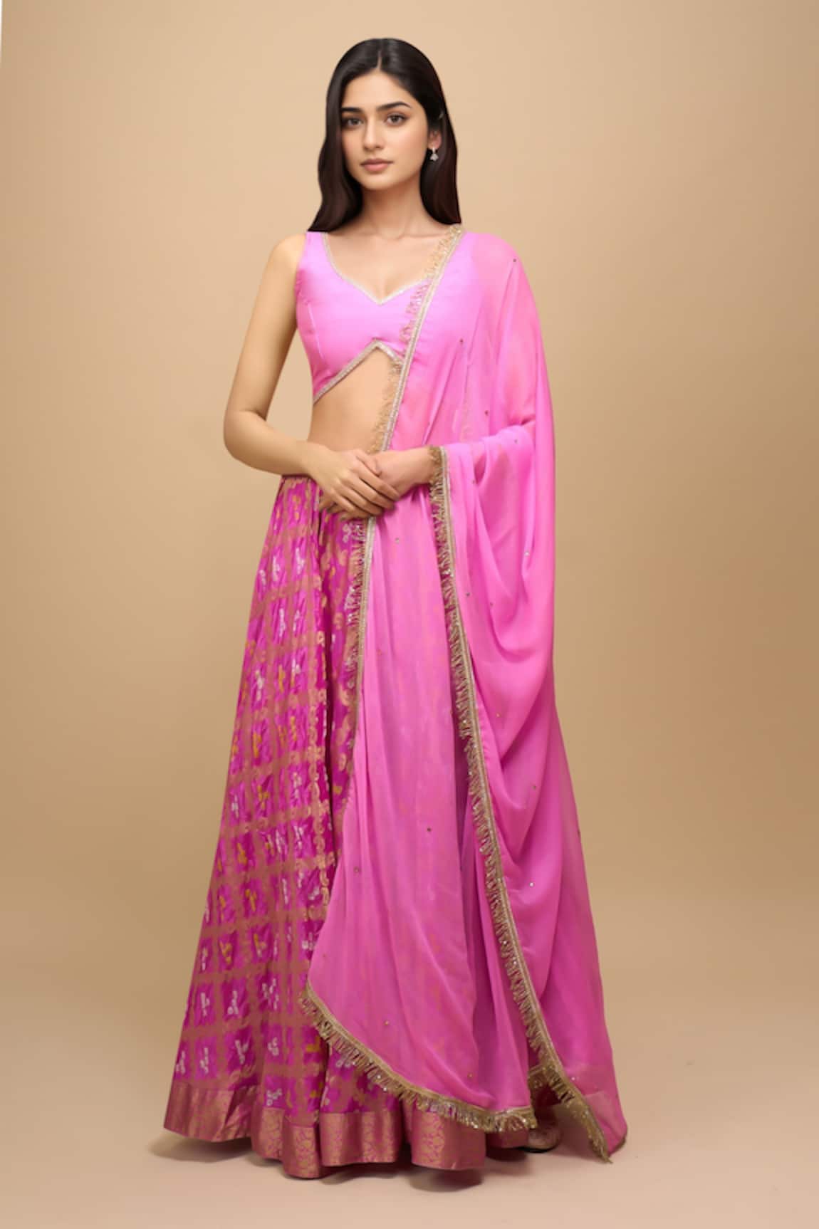 Samyukta Singhania Embellished Pink Silk Lehenga Set 