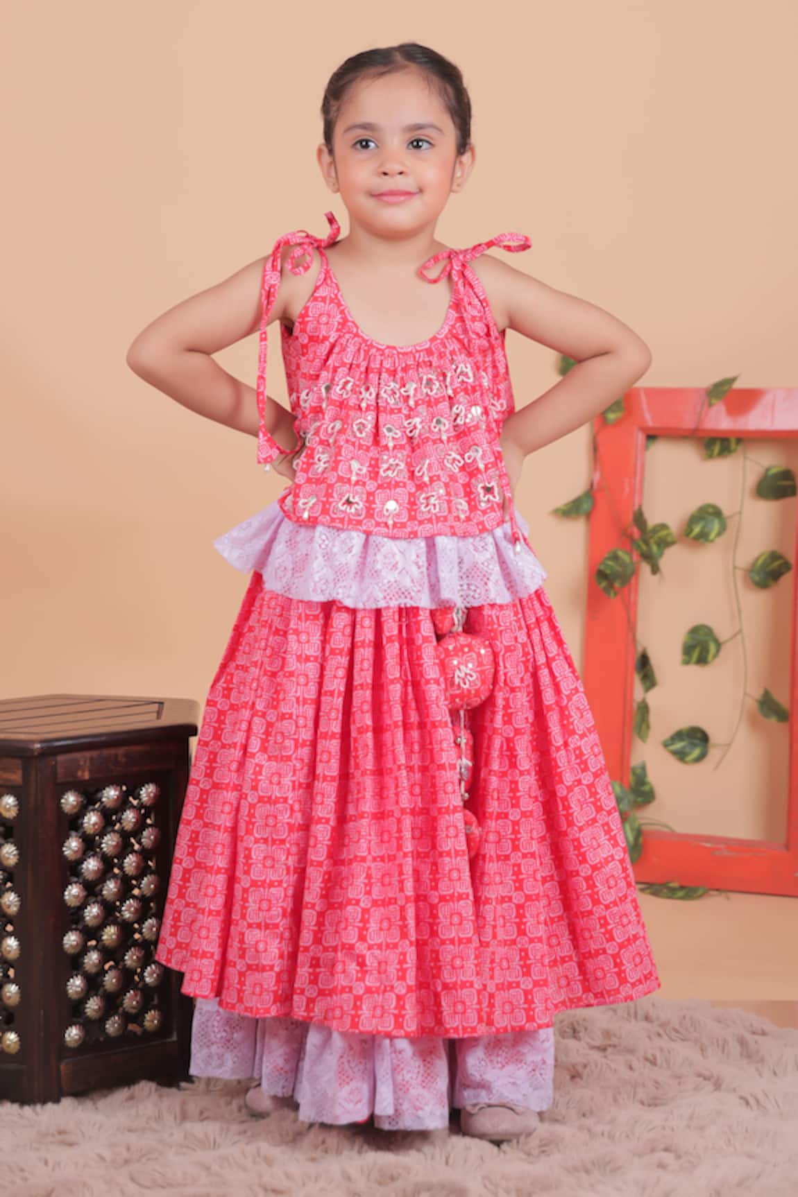 Turqidz By Shweta Aggarwal Hand Embroidered Ruffled Top & Lehenga Set 