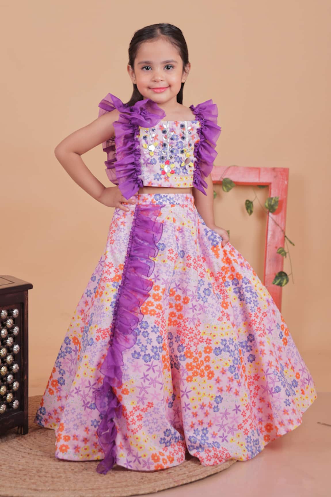 Turqidz By Shweta Aggarwal Multi Color Hand Embroidered Skirt Set 