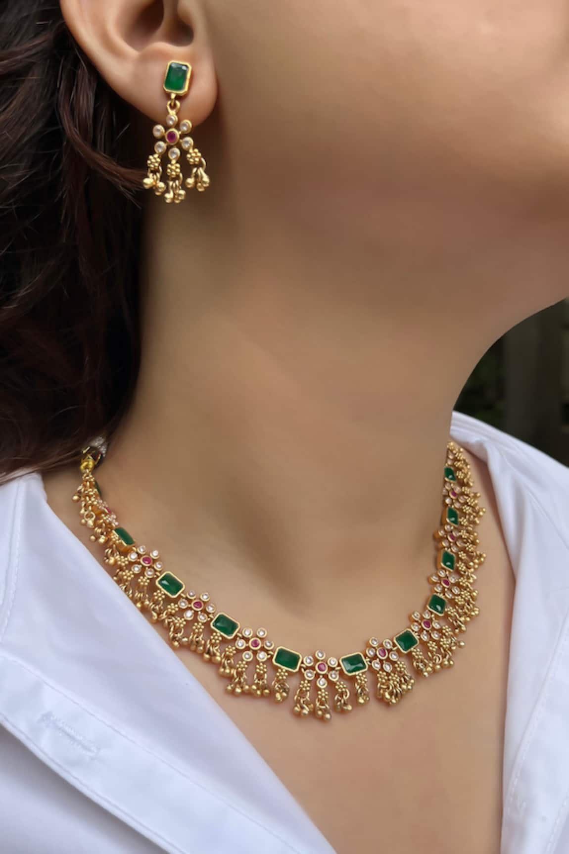 Prestones Temple Ghungroo Necklace & Earring Set 