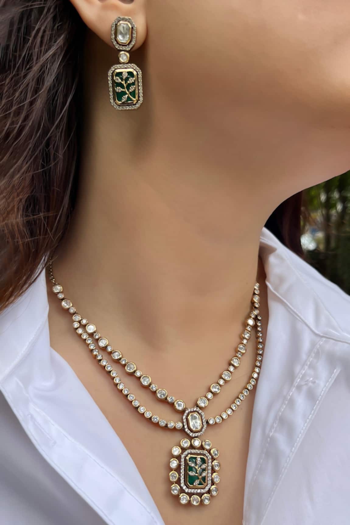Prestones Gold Finish Polki Layered Necklace Set 