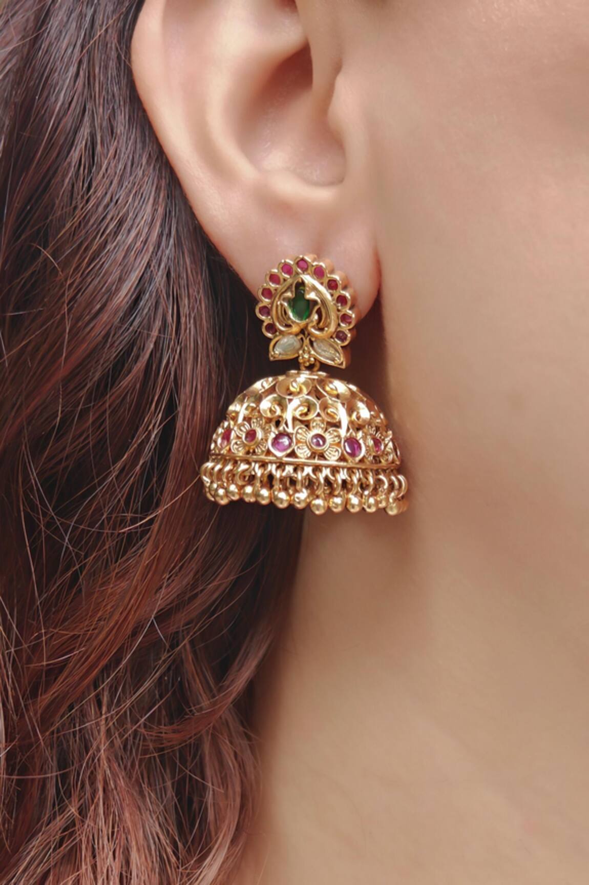 Prestones Gold Finish Temple Jhumkas 