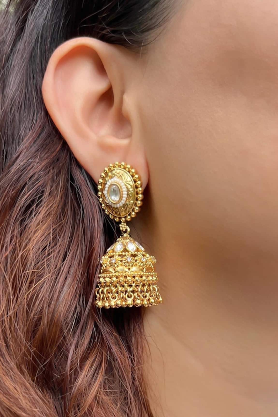 Prestones Gold Finish Temple Jhumkas 