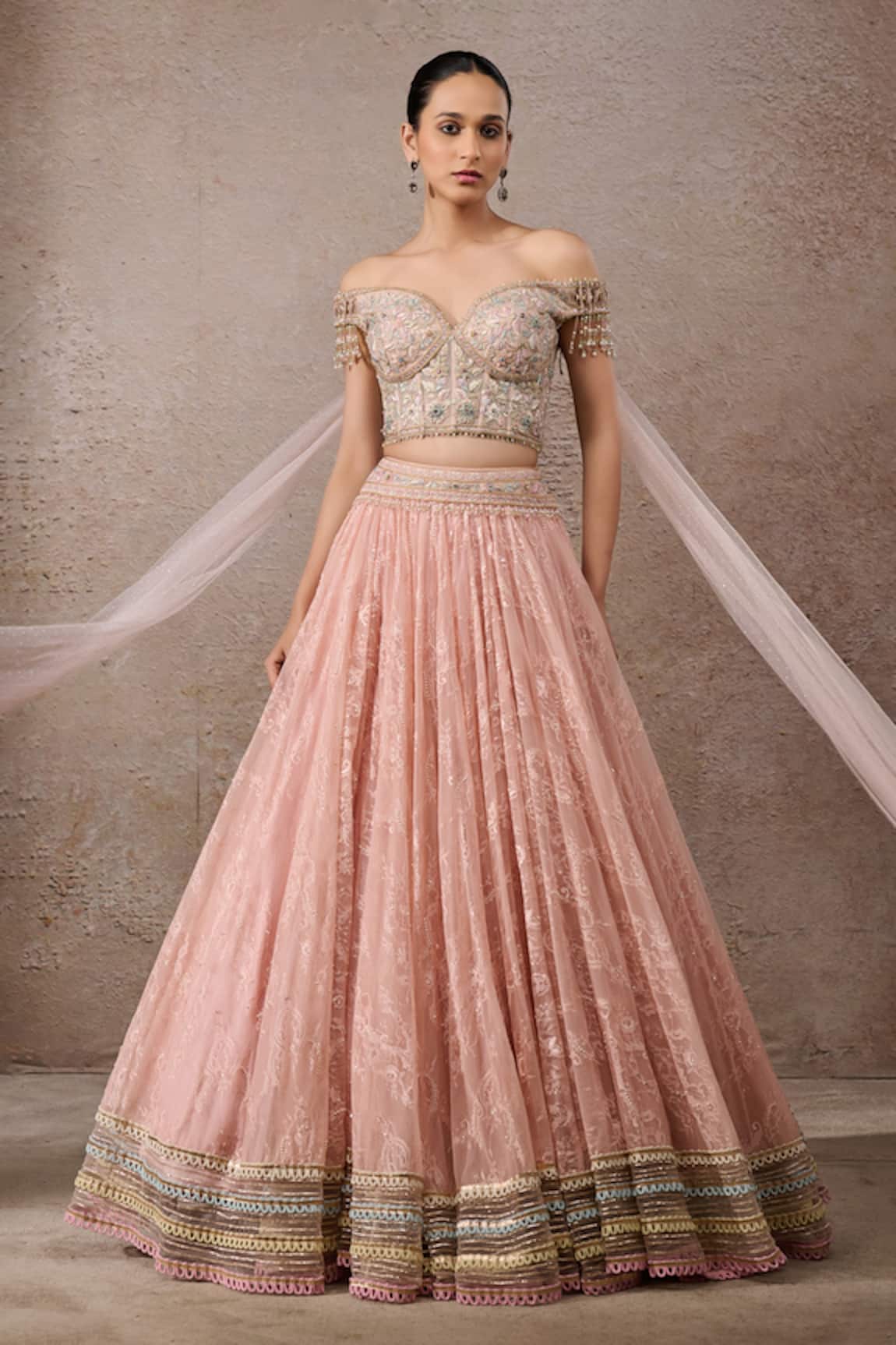 Tarun Tahiliani Floral Embroidered Corset & Lehenga Set