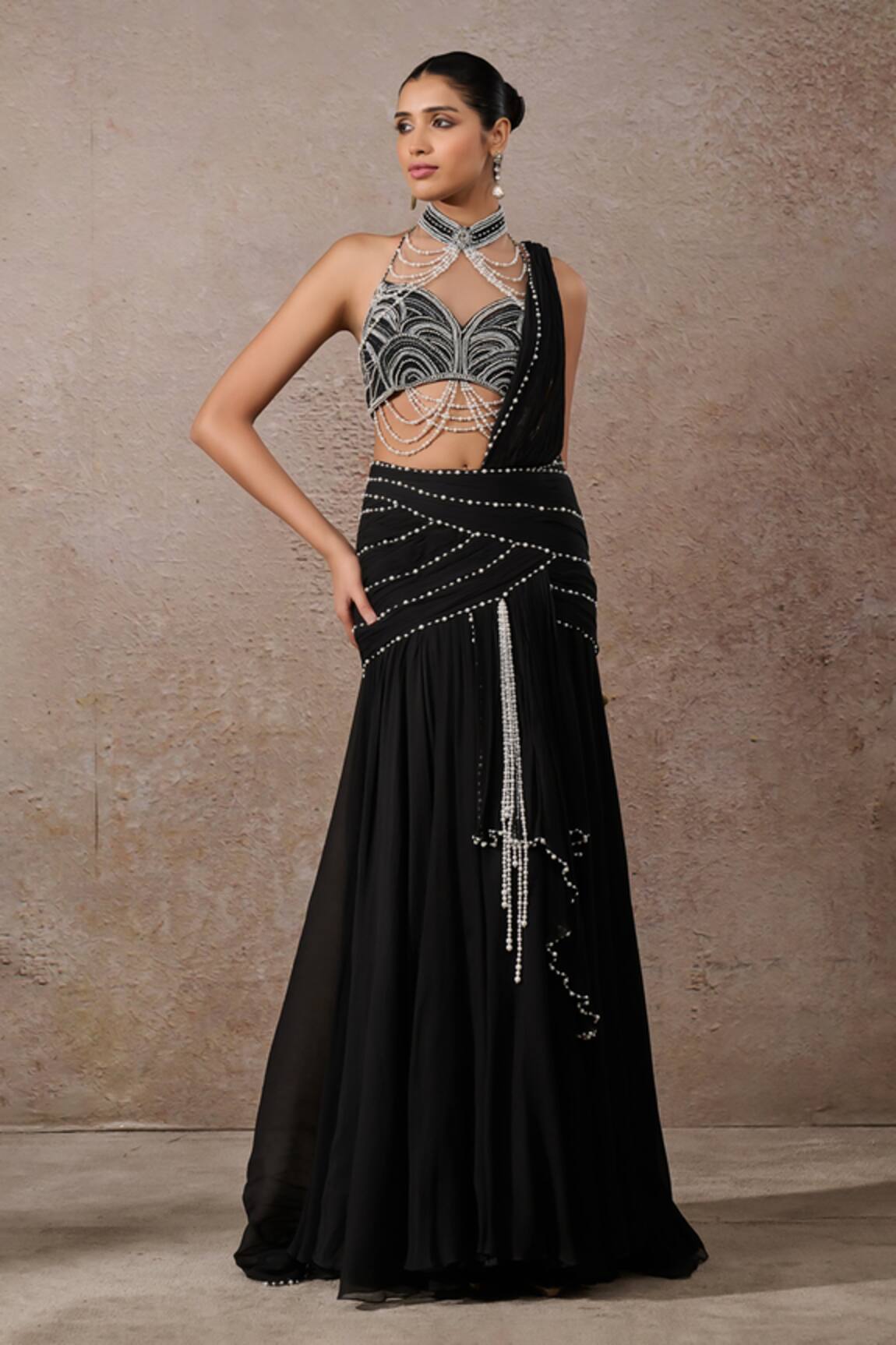 Tarun Tahiliani Ombre Pearl Blouse & Pre-Draped Saree Set 