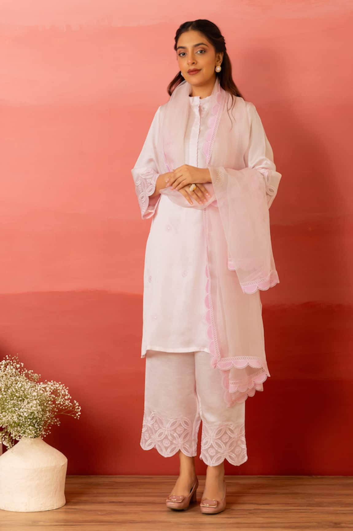 Charu Makkar Pink Linen Satin Kurta Pant Set 