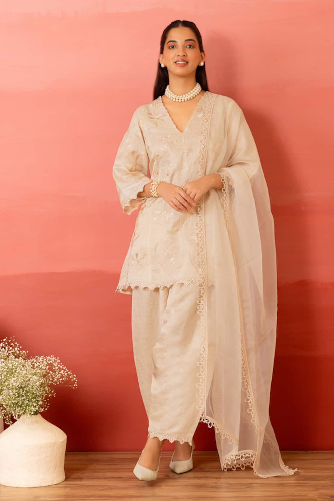 Charu Makkar Designer Pearl White Kurta Set 