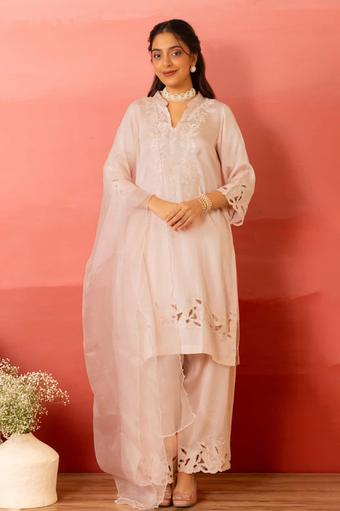 Charu Makkar Peach Designer Kurta Set 