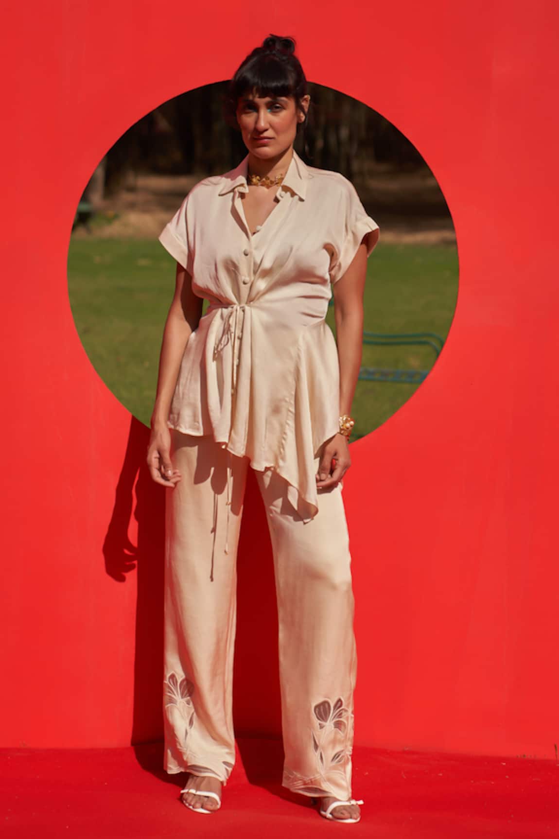 Zwaan Ivory Linen Satin Stella Shirt & Pant Set 