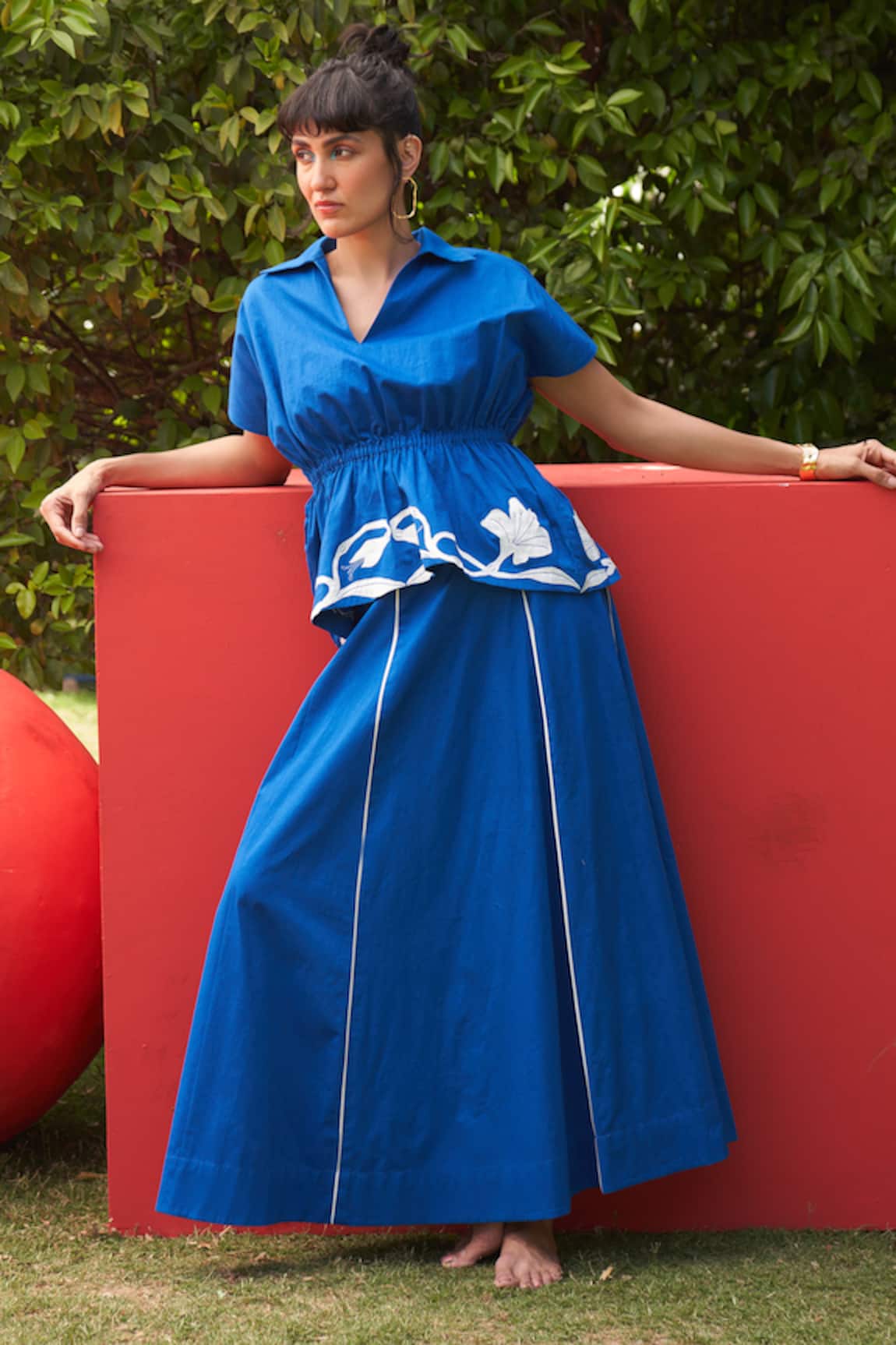 Zwaan Faye Blue Embroidered Top & Skirt Set 