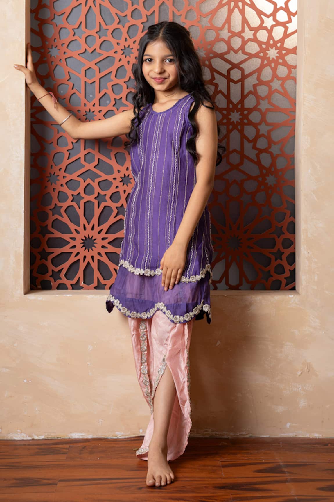 Kirti Agarwal - Pret N Couture Purple & Peach Kurta Tulip Pant Set 